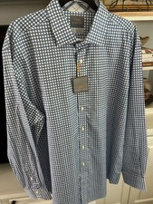 Thomas Dean 2XL 100% Cotton Blue/White Check Dress LS Shirt Spread Collar Button picture