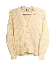Vintage 60s Sears Kings Road Cable Knit Cardigan Sweater XL Cream Ivory NWT picture