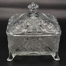 ANTIQUE EAPG Indiana Glass Rayed Flower Splendor Honey Dish #161 Covered Bee Box picture