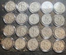 (20) Walking Liberty Half Dollars 90% Silver Roll $10 Ten In Denver Ten In San F picture