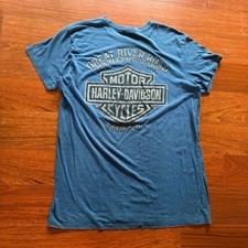 Vintage Harley-Davidson Single Stitch Great River Road Graphic T-Shirt Blue XL picture