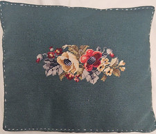 Vtg Handmade Needlepoint Floral Bouquet Accent Throw Green Pillow Cottagecore... picture