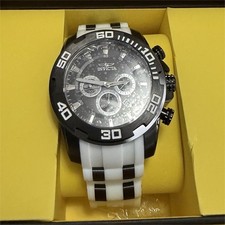 Invicta Quartz Chronograph Date Black Dial White/Black Strap w/ Box picture