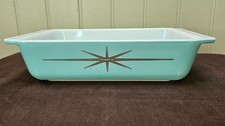 PYREX 1960s Atomic Starburst 575-B 2 QT Casserole Dish Turquoise Gold (NO LID) picture