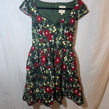 ModCloth Retro Pinup Floral Sweetheart Short Sleeve Midi A-Line Dress Green S picture
