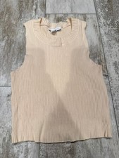 Topshop US 6 Cream Ribbed Sleeveless Knit Top Y2K picture