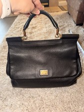 Dolce & Gabbana Large Miss Sicily Top Handle Bag in black grained leather & Gold picture