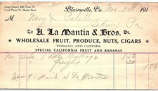 1911 Blairsville PA Wholesale Grocer Billhead, A. La Mantia picture