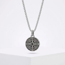 Official Vintage Compass Pendant Necklace Stainless Steel Coin Rock Hiphop picture