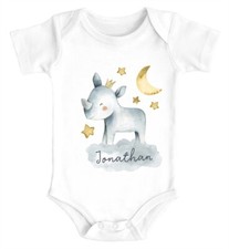 Baby Bodysuit With Name Print Animal Print Rhino Lion Elephant picture