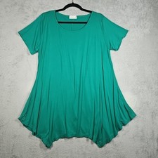 Larace Emerald Green Asymmetrical Hem Short Sleeve Flowy Tunic Size 2X picture