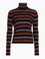 Ganni Multicolor Striped Cut-Out Merino Wool Turtleneck Sweater, Size Medium picture