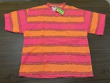VTG 90s Pacific Heat Neon Pink Orange Geometric Print Deadstock T-Shirt - Large picture