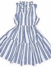NWT J Crew Crewcuts Girls L Blue White Stripe Tiered Tunic Ruffle Metallic picture