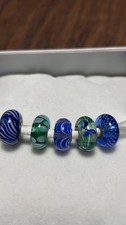 Trollbeads Lot of 5 Blue and Green glass picture