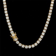 30CTW 4mm Round Cut DEF Moissanite Men's Tennis Necklace 14K Yellow Gold Plated picture