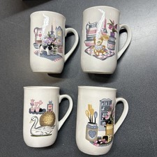Vintage Country Cottage Grandma Floral Geese Goose Duck Set of 4 Mugs picture