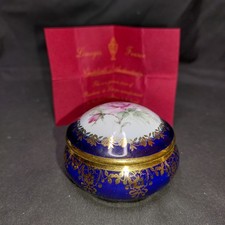 Vintage C.P. Limoges France Cobalt Blue Porcelain Trinket Box Rose W Certificate picture