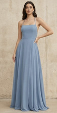 Shein Blue Sleeveless Spaghetti Strap Open Back Maxi Formal Dress w/ Slit picture