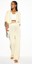 Spiritual Gangster Halston Ivory Knit Crochet Wide-Leg High Rise Pants Small picture