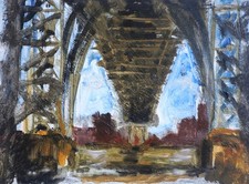 Williamsburg Bridge, New York, East River, original oil painting signed on board picture