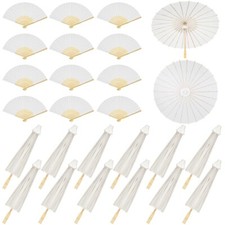 Paterr 24 Pcs 33'' Paper Umbrellas 8'' Paper Fans Decorative Chinese Japanese... picture