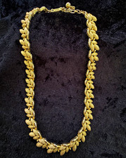Vintage Signed TRIFARI Gold Tone Textured Leaf Statement Necklace picture