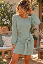 Mi Ami Francesca's Green Ribbed Knit Tie Waist Mini Dress M NWT #115 picture