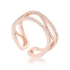 Marina 0.5ct CZ Rose Gold Plated Abstract Open Cuff Band Ring picture