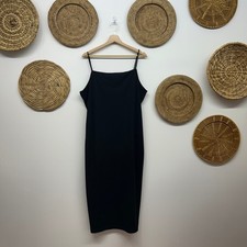 NEW H&M Neutral Minimalist Black Sleeveless Midi Tank Dress Slit XL picture