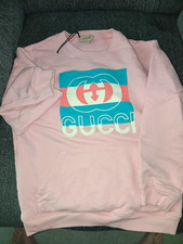 Gucci Pink Logo Graphic Crewneck Pullover Sweatshirt  Cotton Girls Size 10 Pink picture