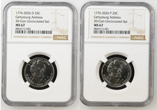 1776 2026 P & D Abraham Lincoln Gettysburg Address Quarter 25c NGC MS 67 2 coins picture