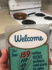 VINTAGE c1950 LUCITE “VICKS VAPORUB/COUGH DROPS/COUGH SYRUP” DRUGSTORE DOOR PUSH picture