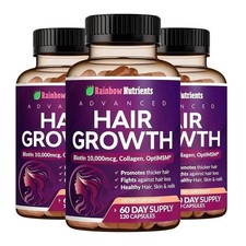 3 PACK NEW Rainbow Nutrients ADVANCED Hair Growth Vitamins – Biotin 10,000mcg picture