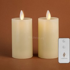 Luminara Flameless Pillar Wax Battery Candles with Remote Moving Flame Ivory 2PC picture