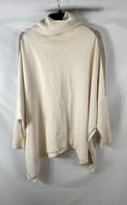 Chico's Women's Cream Ribbed Knit Ball Chain Trim Poncho Sweater NWT Sz L/XL picture