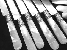 12 Antique Sterling Knives Mother of Pearl Flatware Silverware Vintage picture