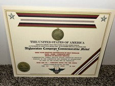 AFGHANISTAN CAMPAIGN MEDAL COMMEMORATIVE CERTIFICATE ~ W/PRINTING TYPE-1 picture