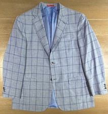 🇮🇹 ISAIA 🤌 Mens Blue Windowpane Blazer 🧵 Wool Silk & Linen 📏 IT 56/US 46R picture
