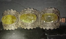Estate 1920’s Rare Chinese Yellow Green Jade Filigree Coin Silver Bracelet 100g picture