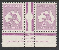 KANGAROO CofA WATERMARK 9d VIOLET JOHN ASH IMPRINT 