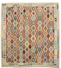 All-Over Geometric Kilim Area Rug 8x10 Hand-Woven 100% Wool Multicolor picture