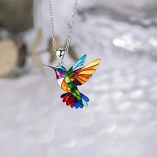 Colorful Hummingbird Pendant Necklace Rainbow Acrylic Bird Women Gift Chain picture