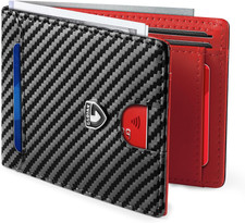 GSOIAX Slim Wallet for Men RFID Blocking Bifold Wallet Carbon Fiber Front Pocket picture