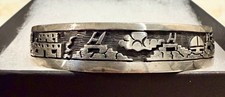 Vintage Hopi Sterling Silver Overlay Pueblo Cuff Bracelet BK Spider Kagenvema  picture