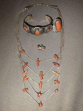 Vintage Native American Southwestern Sterling Silver, Mediterranean Red Coral 4- picture