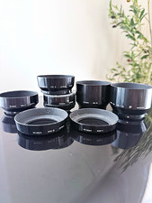Lot of 7 Vintage Metal Nikon Lens Hoods HN1 HN2 HS1 HS2 HS8 M2 No Dents picture
