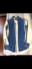 Vintage Wrangler Western Brushpopper Pearl snap   White and blue striped 17.5-36 picture