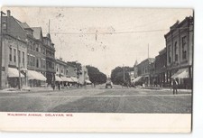 Delavan Wisconsin WI Postcard 1906 Walworth Avenue Street Scene picture