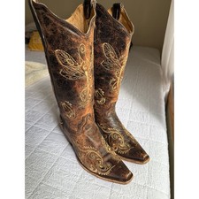 Corral Women Distressed Brown Leather Dragonfly Embroidered Western Boots picture